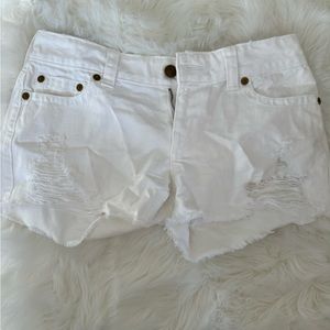 True Religion Keira white ripped Jean shorts